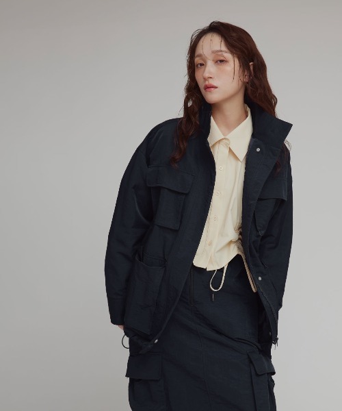 W:Huku（フーク）の「【W:Huku / 撥水 ワッシャーナイロン】スタンドカラー ジャケット / Washer Nylon Stand Collar Jacket（ブルゾン・レディース・ブラック系その他/ブルーグレー/アイボリー・FREE）」の4枚目の写真
