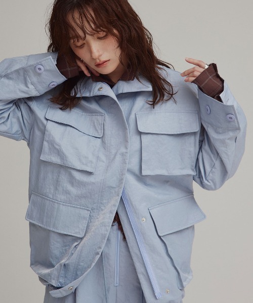 W:Huku（フーク）の「【W:Huku / 撥水 ワッシャーナイロン】スタンドカラー ジャケット / Washer Nylon Stand Collar Jacket（ブルゾン・レディース・ブラック系その他/ブルーグレー/アイボリー・FREE）」の15枚目の写真
