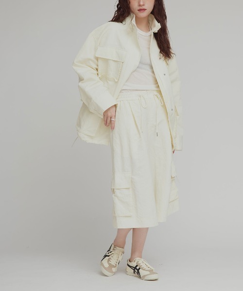 W:Huku（フーク）の「【W:Huku / 撥水 ワッシャーナイロン】スタンドカラー ジャケット / Washer Nylon Stand Collar Jacket（ブルゾン・レディース・ブラック系その他/ブルーグレー/アイボリー・FREE）」の7枚目の写真