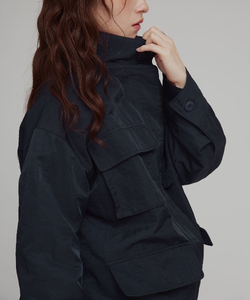 W:Huku（フーク）の「【W:Huku / 撥水 ワッシャーナイロン】スタンドカラー ジャケット / Washer Nylon Stand Collar Jacket（ブルゾン・レディース・ブラック系その他/ブルーグレー/アイボリー・FREE）」の16枚目の写真