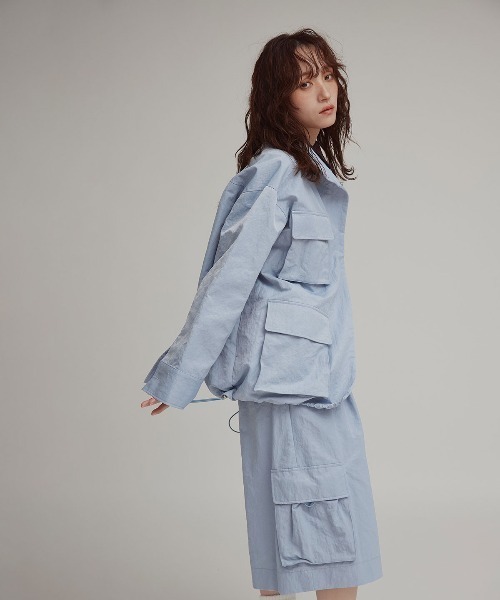 W:Huku（フーク）の「【W:Huku / 撥水 ワッシャーナイロン】スタンドカラー ジャケット / Washer Nylon Stand Collar Jacket（ブルゾン・レディース・ブラック系その他/ブルーグレー/アイボリー・FREE）」の9枚目の写真