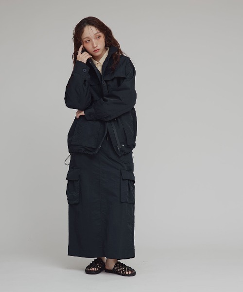 W:Huku（フーク）の「【W:Huku / 撥水 ワッシャーナイロン】スタンドカラー ジャケット / Washer Nylon Stand Collar Jacket（ブルゾン・レディース・ブラック系その他/ブルーグレー/アイボリー・FREE）」の11枚目の写真