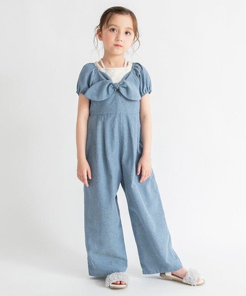 BRANSHES(ブランシェス)の「【プチレディ】シャンブレーサロペット(サロペット/オーバーオール・キッズ・サックスブルー/ラベンダー・130/120/100/110/140/90/150)」の1枚目の写真