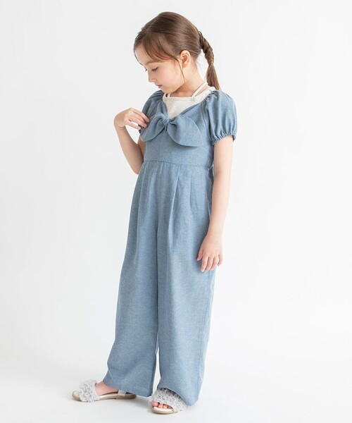 BRANSHES(ブランシェス)の「【プチレディ】シャンブレーサロペット(サロペット/オーバーオール・キッズ・サックスブルー/ラベンダー・130/120/100/110/140/90/150)」の4枚目の写真