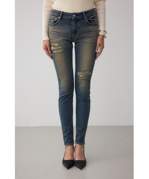 AZUL by moussy(アズールバイマウジー)の「【身長/骨格別着用画像あり】AZUL DENIM リペアスキニーデニム ストレッチ 履き心地抜群 美脚 足長 細見え ダメージ(デニムパンツ・レディース・ブラック/ダークブルー/ブルー・MEDIUM/LARGE/SMALL/X-SMALL/XX-SMALL/X-LARGE)」の16枚目の写真