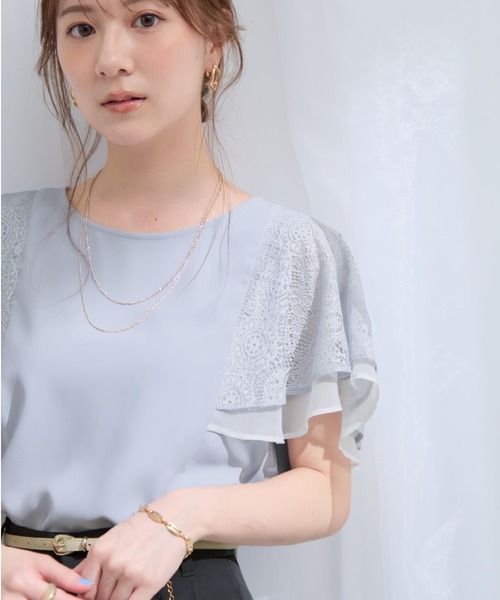 COHINA(コヒナ)の「レースレイヤードブラウス 【低身長・小柄女性】(シャツ/ブラウス・レディース・ブラック/オフホワイト/ブルー・ONE SIZE)」の3枚目の写真