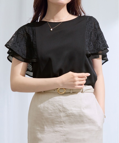 COHINA(コヒナ)の「レースレイヤードブラウス 【低身長・小柄女性】(シャツ/ブラウス・レディース・ブラック/オフホワイト/ブルー・ONE SIZE)」の2枚目の写真