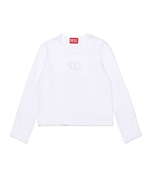 DIESEL KIDS(ディーゼルキッズ)の「DIESEL(ディーゼル)Kids & Junior オーバルDブランドロゴ刺繍入り長袖Tシャツカットソー(Tシャツ/カットソー・キッズ・ホワイト・4Y/6Y/8Y/10Y/12Y/16Y)」の1枚目の写真