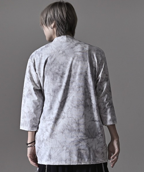 Bernings Sho(バーニングショー)の「『Bernings Sho/バーニングショー』スモーク柄ノーカラー7分袖カーディガン(カーディガン/ボレロ・メンズ・ブラック/ホワイト・XL/L/M)」の19枚目の写真