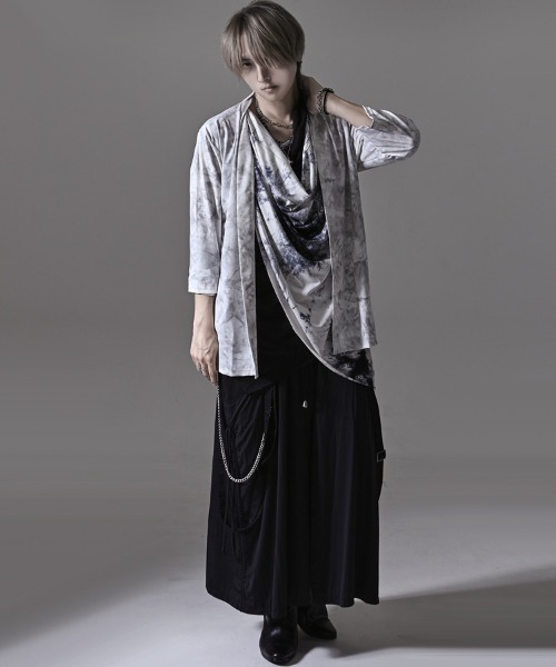 Bernings Sho(バーニングショー)の「『Bernings Sho/バーニングショー』スモーク柄ノーカラー7分袖カーディガン(カーディガン/ボレロ・メンズ・ブラック/ホワイト・XL/L/M)」の17枚目の写真