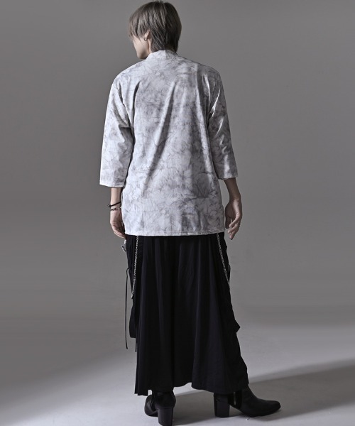Bernings Sho(バーニングショー)の「『Bernings Sho/バーニングショー』スモーク柄ノーカラー7分袖カーディガン(カーディガン/ボレロ・メンズ・ブラック/ホワイト・XL/L/M)」の5枚目の写真