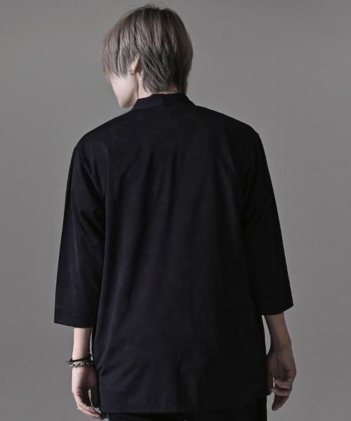 Bernings Sho(バーニングショー)の「『Bernings Sho/バーニングショー』スモーク柄ノーカラー7分袖カーディガン(カーディガン/ボレロ・メンズ・ブラック/ホワイト・XL/L/M)」の4枚目の写真