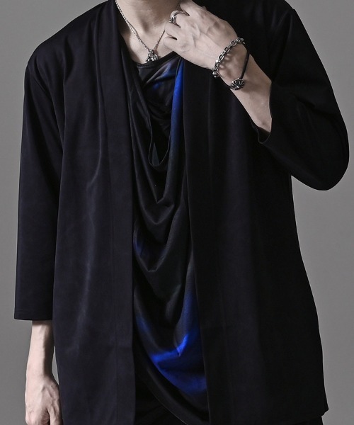 Bernings Sho(バーニングショー)の「『Bernings Sho/バーニングショー』スモーク柄ノーカラー7分袖カーディガン(カーディガン/ボレロ・メンズ・ブラック/ホワイト・XL/L/M)」の16枚目の写真