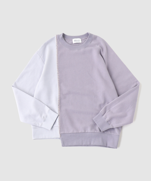 KUON(クオン)の「KUON Sashiko Docking Sweatshirt(スウェット・メンズ・パープル/チャコールグレー・MEDIUM/X-LARGE/LARGE)」の2枚目の写真