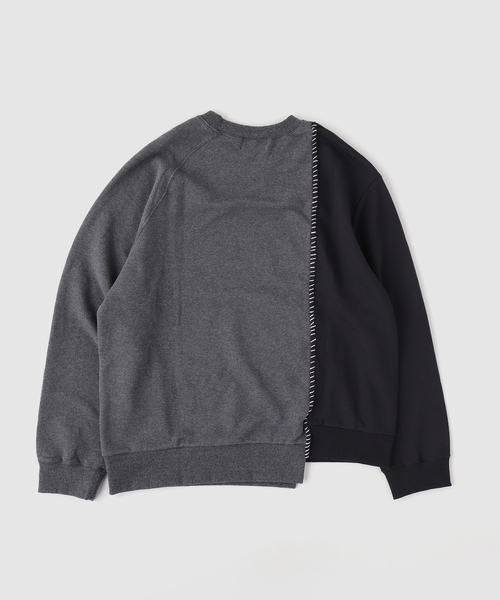 KUON(クオン)の「KUON Sashiko Docking Sweatshirt(スウェット・メンズ・パープル/チャコールグレー・MEDIUM/X-LARGE/LARGE)」の3枚目の写真