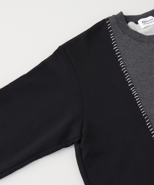 KUON(クオン)の「KUON Sashiko Docking Sweatshirt(スウェット・メンズ・パープル/チャコールグレー・MEDIUM/X-LARGE/LARGE)」の4枚目の写真