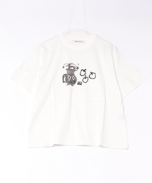 SUPER HAKKA(スーパーハッカ)の「SUPER HAKKA×武内明子 「on the table」プリント+刺繍Tシャツ(Tシャツ/カットソー・レディース・オフホワイト/チャコール・FREE)」の5枚目の写真