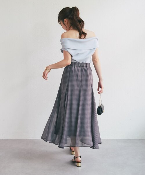 La boutique BonBon（ラブティックボンボン）の「【セット着用可能・お上品チェック】スパンボイルチェックフレアスカート（スカート・レディース・ブラウン/グレー・38/36）」の3枚目の写真