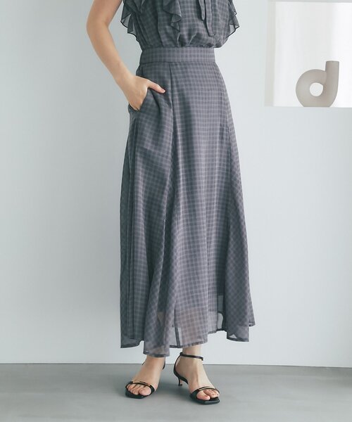 La boutique BonBon（ラブティックボンボン）の「【セット着用可能・お上品チェック】スパンボイルチェックフレアスカート（スカート・レディース・ブラウン/グレー・38/36）」の5枚目の写真