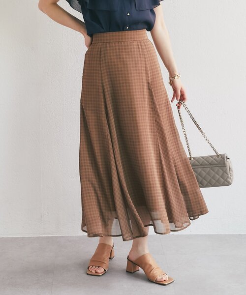 La boutique BonBon（ラブティックボンボン）の「【セット着用可能・お上品チェック】スパンボイルチェックフレアスカート（スカート・レディース・ブラウン/グレー・38/36）」の18枚目の写真