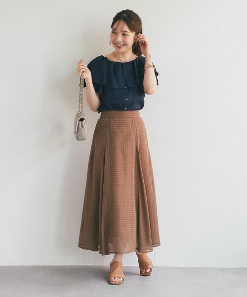 La boutique BonBon（ラブティックボンボン）の「【セット着用可能・お上品チェック】スパンボイルチェックフレアスカート（スカート・レディース・ブラウン/グレー・38/36）」の21枚目の写真