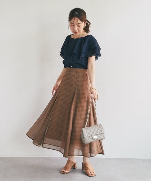 La boutique BonBon（ラブティックボンボン）の「【セット着用可能・お上品チェック】スパンボイルチェックフレアスカート（スカート・レディース・ブラウン/グレー・38/36）」の22枚目の写真