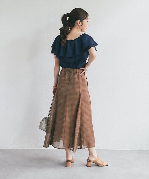 La boutique BonBon(ラブティックボンボン)の「【お上品チェック】スパンボイルチェックフレアスカート(スカート・レディース・ブラウン/グレー・38/36)」の22枚目の写真