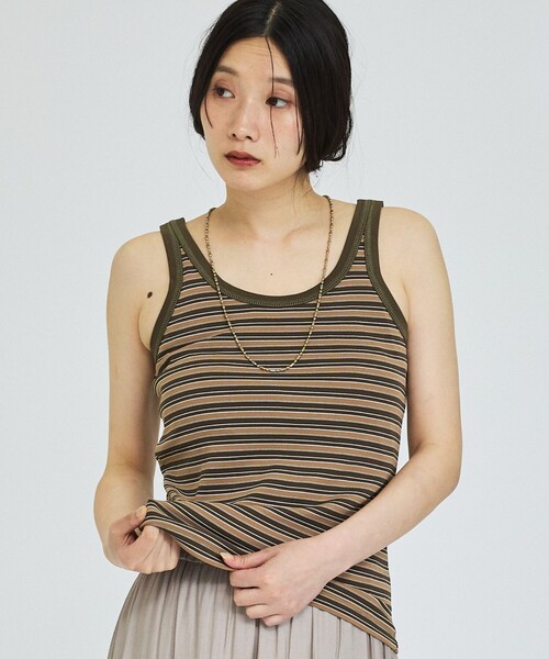 abahouse mavie(アバハウスマヴィ)の「【カップ付き】ボーダータンクトップ(タンクトップ・レディース・イエロー/ブラウン/ブラック・フリー)」の3枚目の写真
