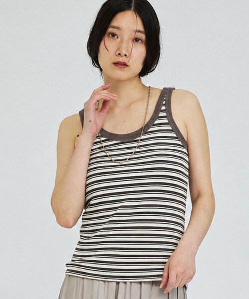 abahouse mavie(アバハウスマヴィ)の「【カップ付き】ボーダータンクトップ(タンクトップ・レディース・イエロー/ブラウン/ブラック・フリー)」の2枚目の写真