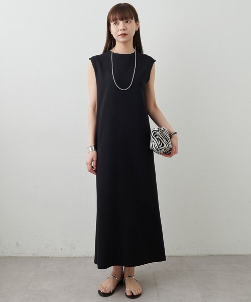 Whim Gazette（ウィムガゼット）の「Vガゼットノースリーブワンピース（ワンピース・レディース・ブラック/オフホワイト・FREE）」の2枚目の写真