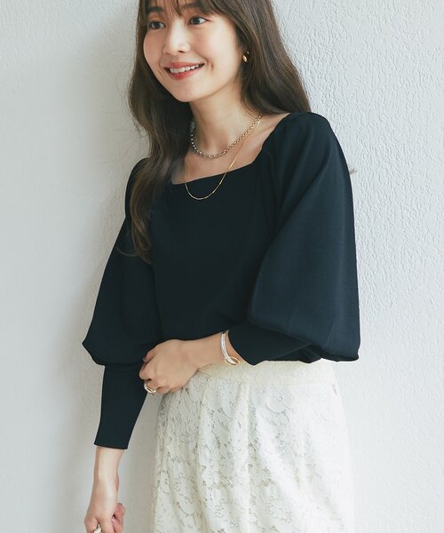 La boutique BonBon(ラブティックボンボン)の「【オフィス&デート】スクエアネックボリュームスリーブニット(ニット/セーター・レディース・ブラック/ホワイト/バイオレット/ピンク・FREE)」の12枚目の写真