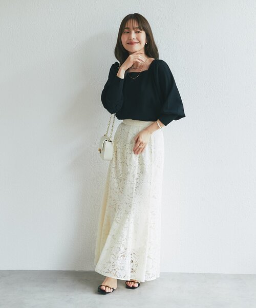 La boutique BonBon(ラブティックボンボン)の「【オフィス&デート】スクエアネックボリュームスリーブニット(ニット/セーター・レディース・ブラック/ホワイト/バイオレット/ピンク・FREE)」の14枚目の写真