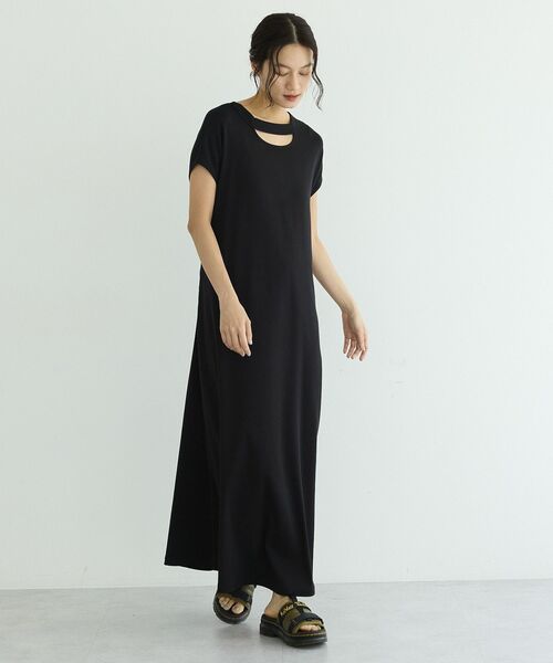 GARAGE OF GOOD CLOTHING(ガレージオブグッドクロージング)の「【日本製】ネックスラッシュ2wayカットドレス(ワンピース・レディース・グレー/ブラック・FREE)」の2枚目の写真
