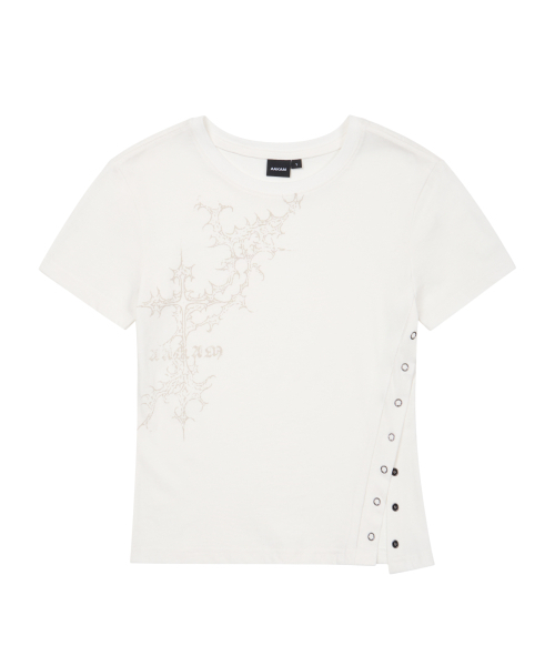 AAKAM(アーカム)の「Snap Gothic Half Top (White)(Tシャツ/カットソー・レディース・その他・1/2)」の1枚目の写真
