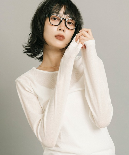 coca(coca)(コカ)の「シアーテレコ長袖クルーネックトップス(Tシャツ/カットソー・レディース・グレー/ピンク/ホワイト/ブルー・L/M/S)」の2枚目の写真