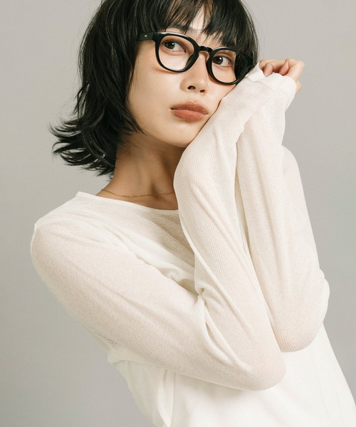coca(coca)(コカ)の「シアーテレコ長袖クルーネックトップス(Tシャツ/カットソー・レディース・グレー/ピンク/ホワイト/ブルー・L/M/S)」の16枚目の写真