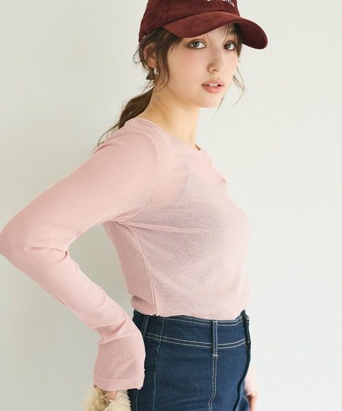 coca(coca)(コカ)の「シアーテレコ長袖クルーネックトップス(Tシャツ/カットソー・レディース・グレー/ピンク/ホワイト/ブルー・L/M/S)」の20枚目の写真