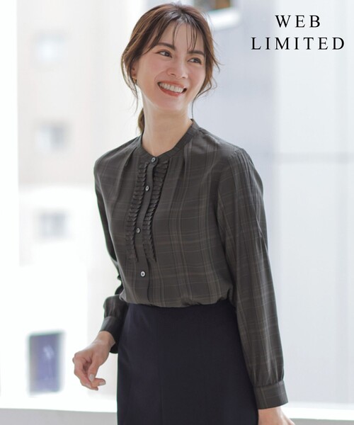 J.PRESS Ladies(J.プレス レディス)の「【WEB限定カラーあり】セルローストラディショナルチェック シャツブラウス(シャツ/ブラウス・レディース・カーキ系3/ベージュ系3/ホワイト系3・XS)」の3枚目の写真