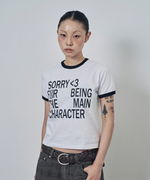 スローガンリンガー半袖Tシャツホワイト