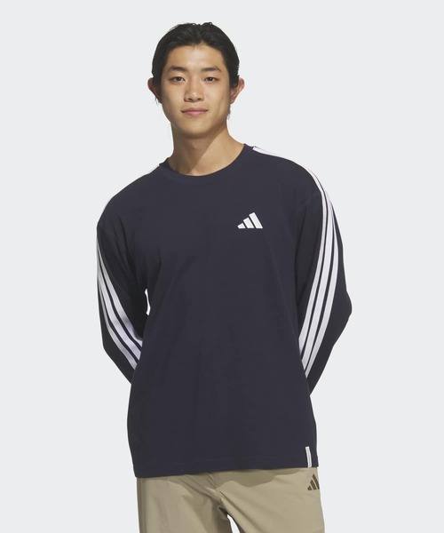 adidas(アディダス)の「エッセンシャルズ プラス ルーズフィット スリーストライプス シングルジャージー 長袖Tシャツ / ロンT / アディダス adidas(Tシャツ/カットソー・メンズ・ブルー・XX-LARGE/3XL/LARGE/MEDIUM/SMALL/X-LARGE/X-SMALL)」の1枚目の写真