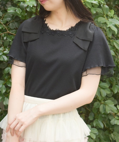 axes femme（アクシーズファム）の「肩リボンリブＰＯ（Tシャツ/カットソー・レディース・サックスブルー/ブラック/ホワイト・FREE）」の2枚目の写真
