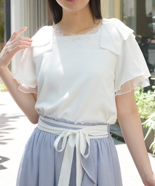 axes femme（アクシーズファム）の「肩リボンリブＰＯ（Tシャツ/カットソー・レディース・サックスブルー/ブラック/ホワイト・FREE）」の11枚目の写真