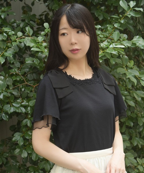 axes femme（アクシーズファム）の「肩リボンリブＰＯ（Tシャツ/カットソー・レディース・サックスブルー/ブラック/ホワイト・FREE）」の12枚目の写真