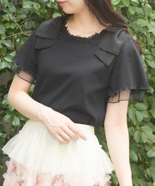 axes femme（アクシーズファム）の「肩リボンリブＰＯ（Tシャツ/カットソー・レディース・サックスブルー/ブラック/ホワイト・FREE）」の15枚目の写真