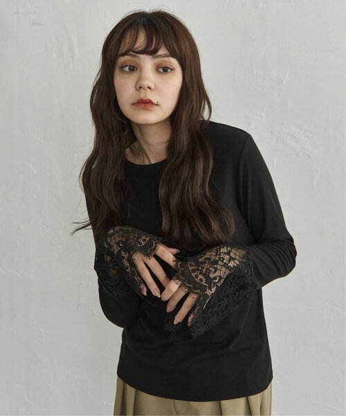 notch.(ノッチ)の「袖口フレアレースロンT(Tシャツ/カットソー・レディース・ブラック/オフホワイト・M)」の18枚目の写真
