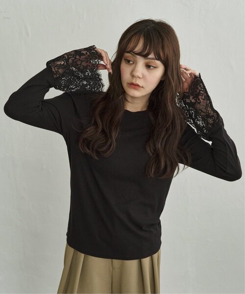 notch.(ノッチ)の「袖口フレアレースロンT(Tシャツ/カットソー・レディース・ブラック/オフホワイト・M)」の20枚目の写真