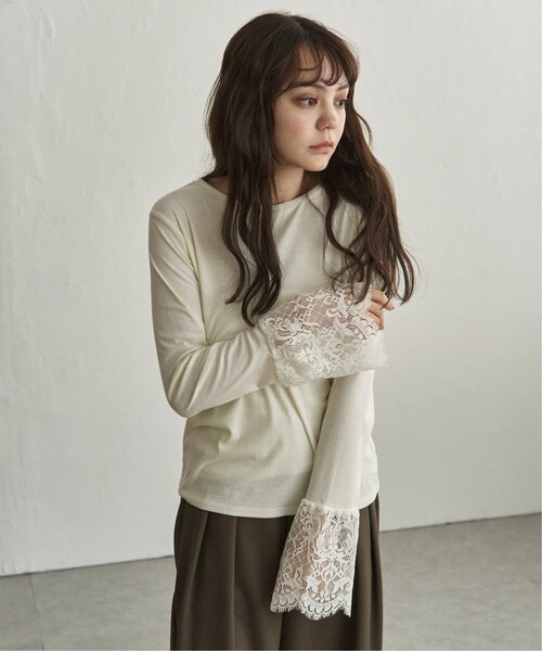 notch.(ノッチ)の「袖口フレアレースロンT(Tシャツ/カットソー・レディース・ブラック/オフホワイト・M)」の3枚目の写真