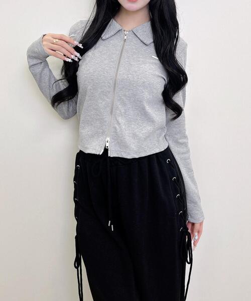 INGNI（イング）の「襟付きジップラメリブ長袖トップス（Tシャツ/カットソー・レディース・ブラウン/ブラック/グレー・M）」の18枚目の写真