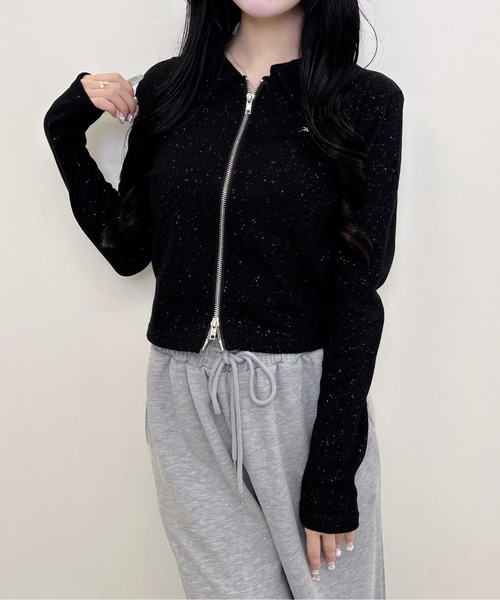INGNI（イング）の「襟付きジップラメリブ長袖トップス（Tシャツ/カットソー・レディース・ブラウン/ブラック/グレー・M）」の4枚目の写真