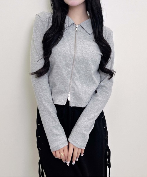 INGNI（イング）の「襟付きジップラメリブ長袖トップス（Tシャツ/カットソー・レディース・ブラウン/ブラック/グレー・M）」の10枚目の写真